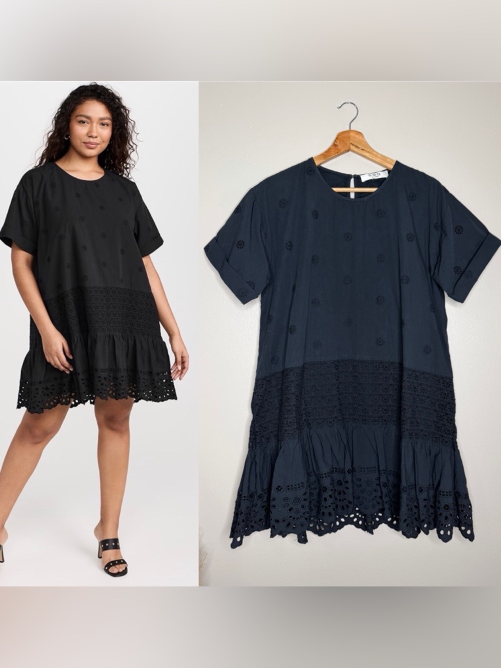 Sea New York Elysse Broderie Anglaise Cotton Mini Dress Black Women's Large - Picture 8 of 9